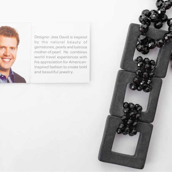 Calcite & Onyx square faceted black onyx beaded necklace with pendant Jess David - Picture 7 of 16